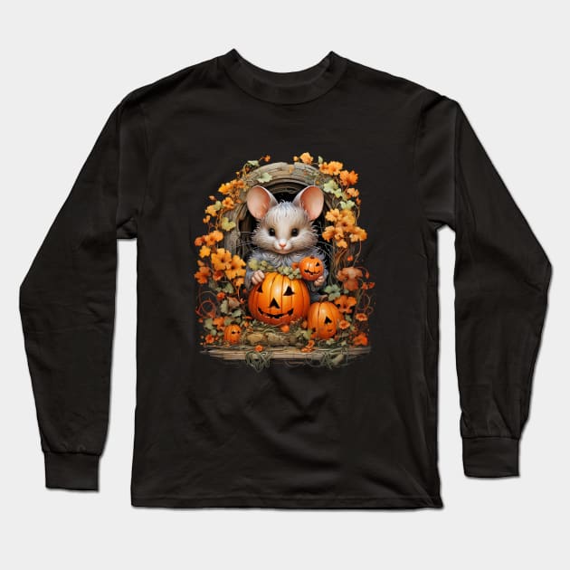 Halloween Pumpkin Mouse Long Sleeve T-Shirt by tfortwo